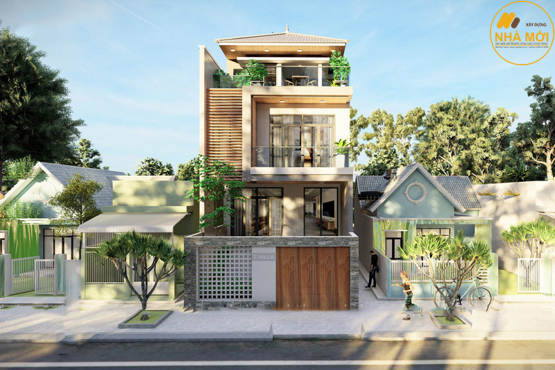 Nhà lệch tầng với mặt tiền đơn giản 