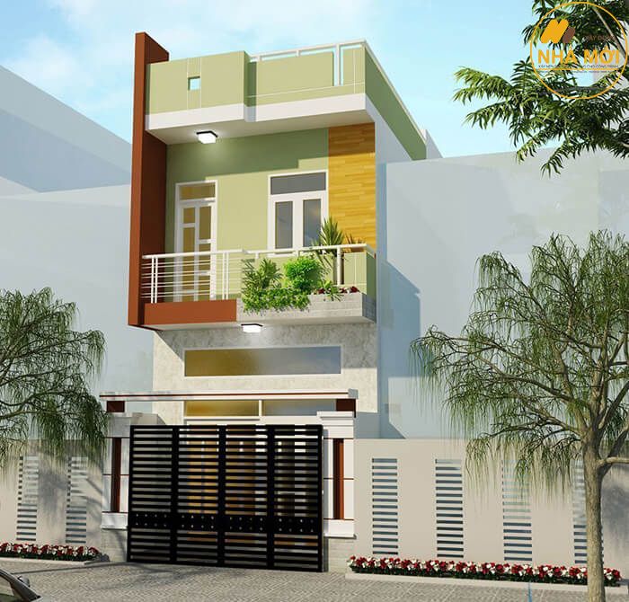 Nhà lệch tầng thông thoáng, có bố trí cây cảnh 
