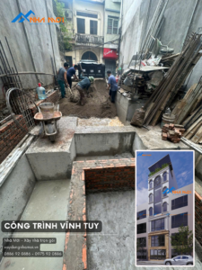 đổ nền nhà bằng cát khi xây công trình nhà phố 5 tầng 1 tum Vĩnh Tuy