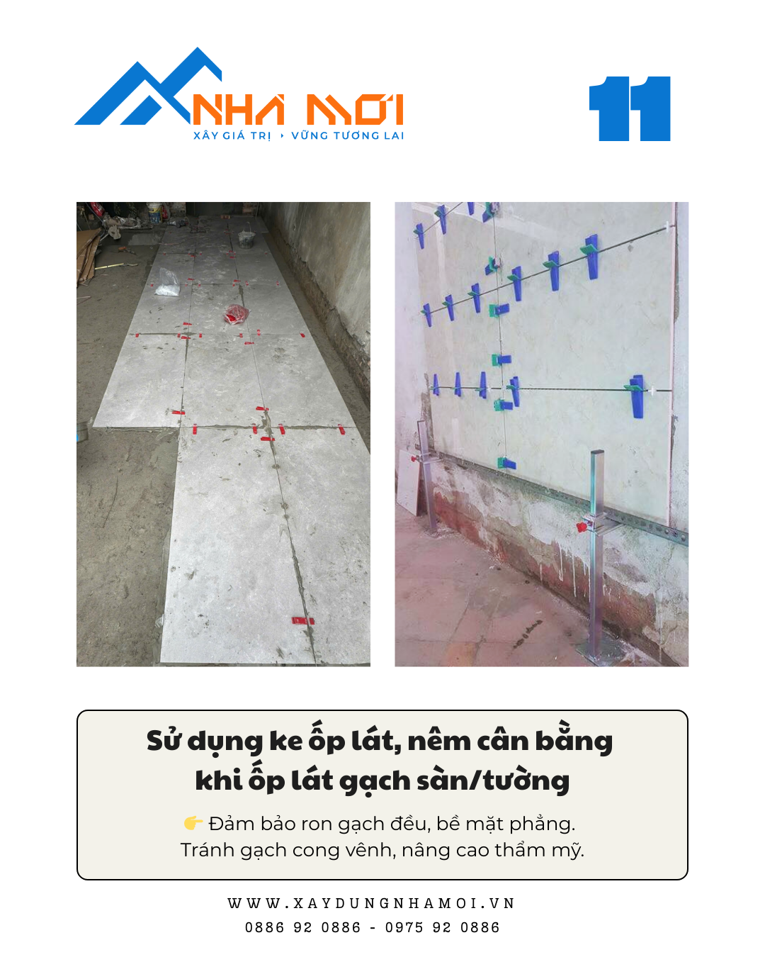 Khi ốp lát gạch cần dùng ke và nêm cân bằng