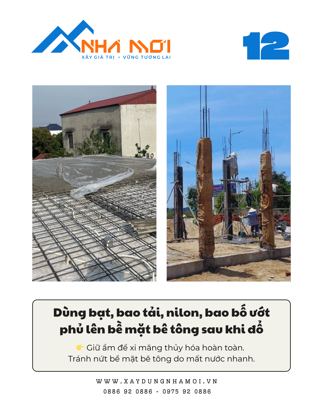 Che bề mặt sàn bê tông sau đổ để giữ ẩm