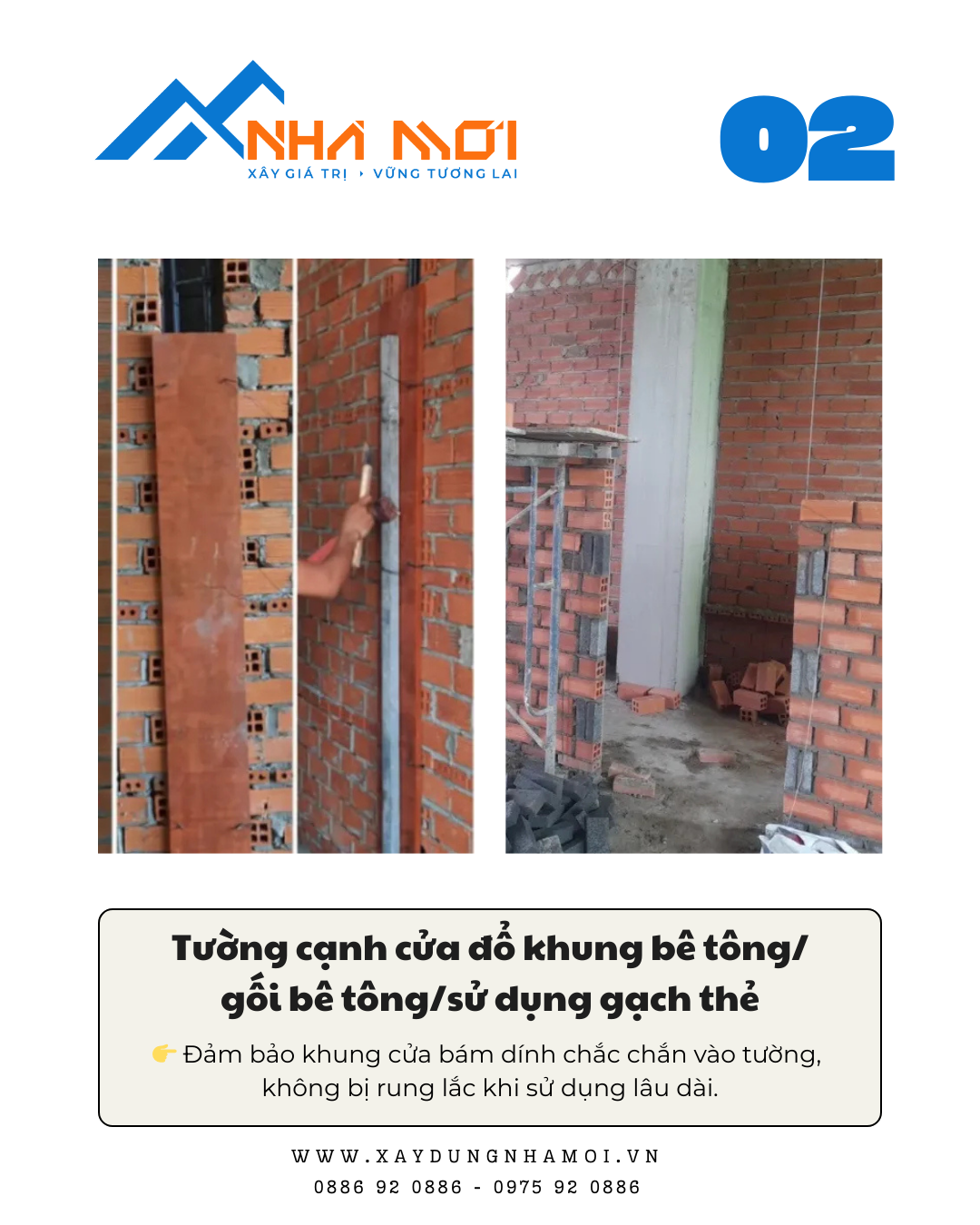 Xây gạch thẻ hoặc bê tông cho khung tường cạnh cửa