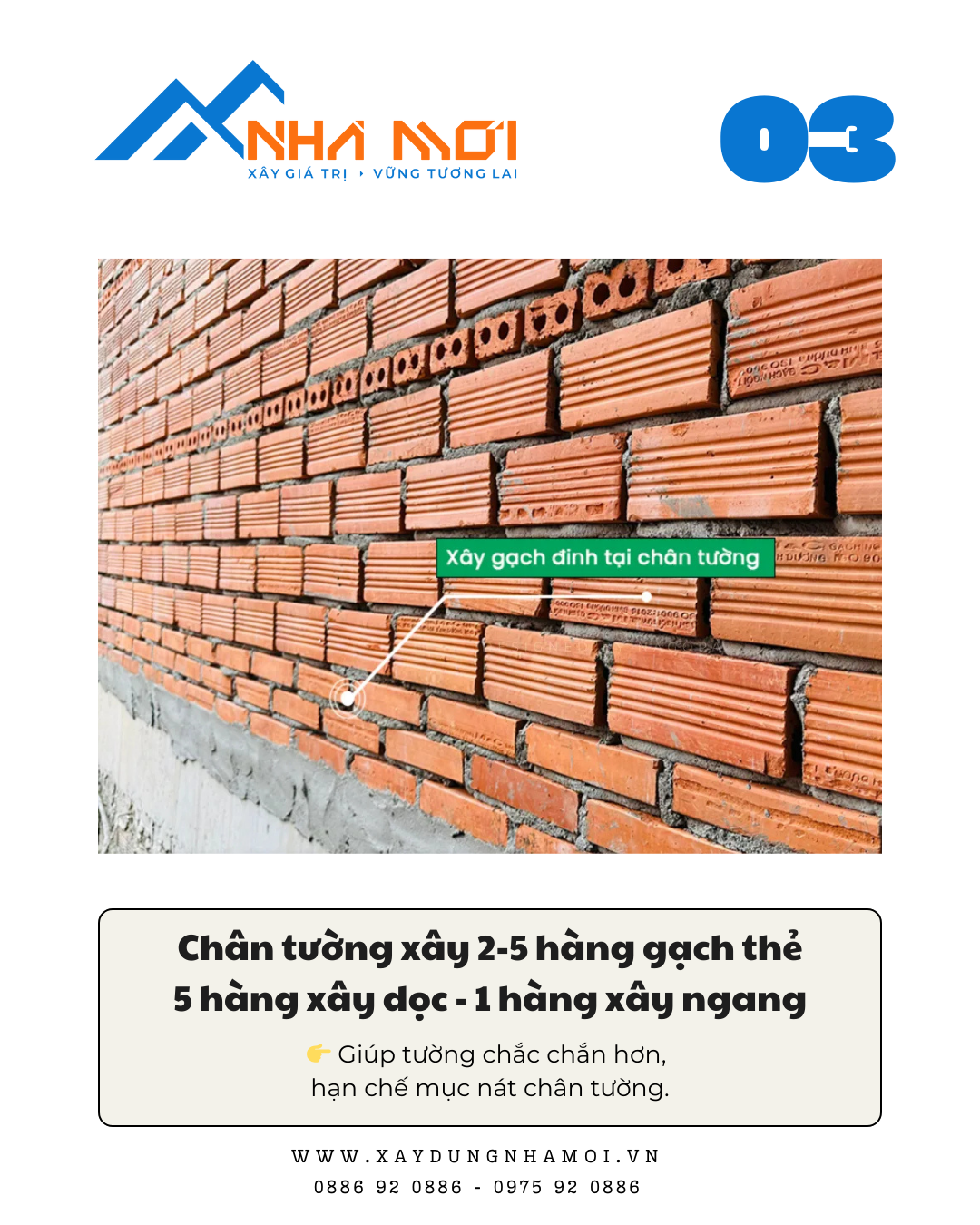 Xây gạch thẻ chân tường giúp hạn chế mục nát chân tường