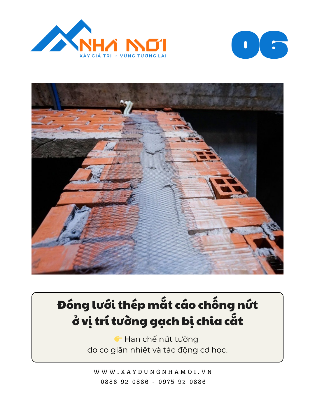 Đóng lưới thép mắt cáo trên tường hạn chế nứt tường do co giãn nhiệt