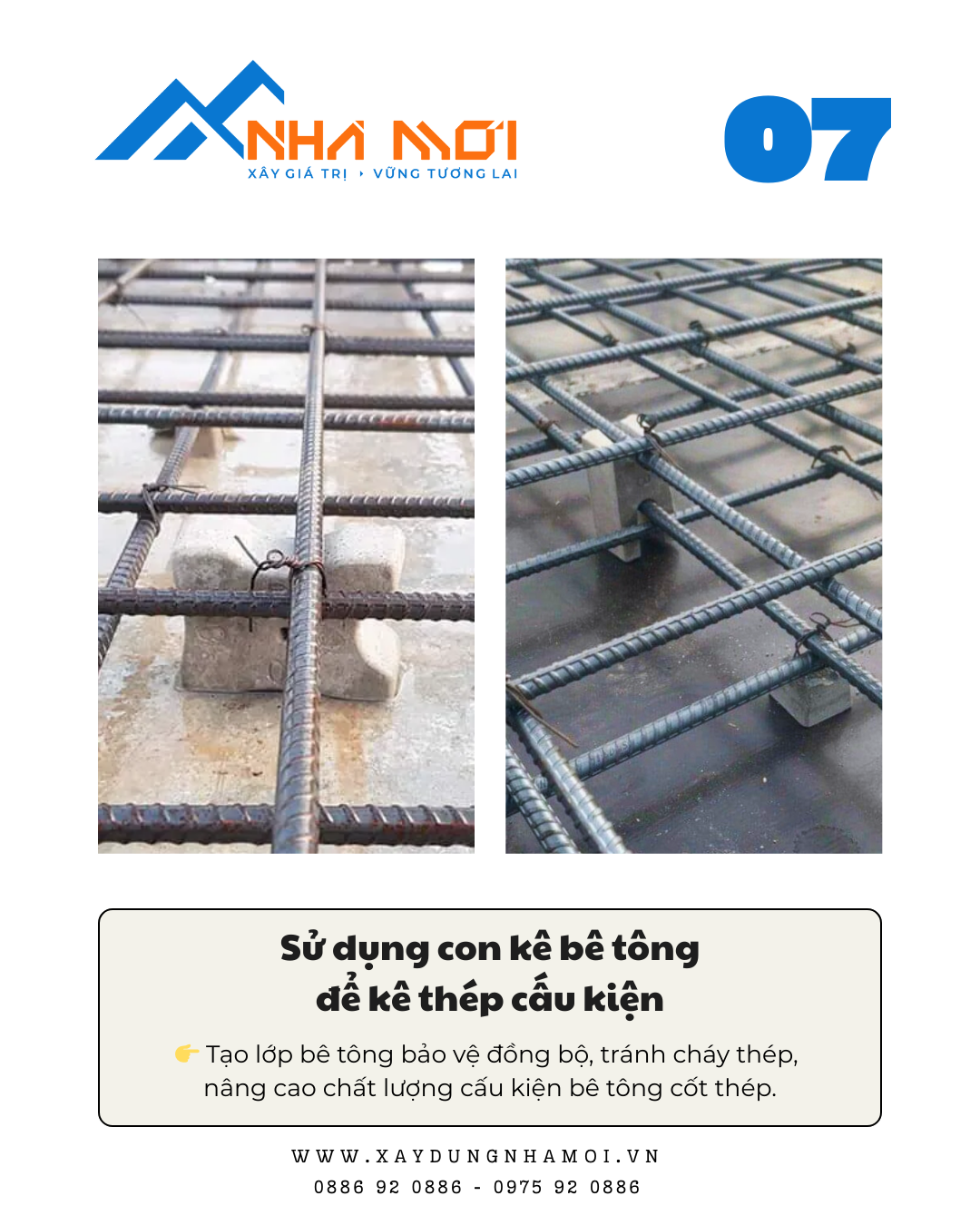 Dùng con kê bê tông để tránh cháy thép khi đổ bê tông cốt thép