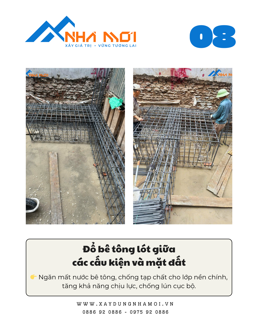 Đổ 1 lớp bê tông lót trước khi đặt thép móng