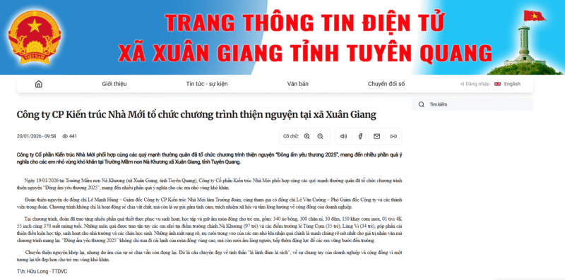 UBND Xã Xuân Giang, Tuyên Quang gửi lời cảm ơn về chương trình Đông Ấm Yêu Thương 2025 của Nhà Mới